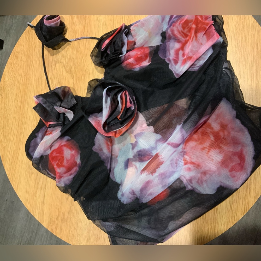 Fashion Nova Mesh Black Floral Bodysuit - Picture 3 of 5